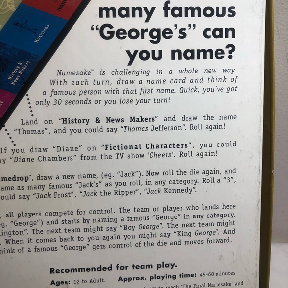 Namesake Board Game Age 12 to 112, 2 or more players 1996 - Picture 9 of 11